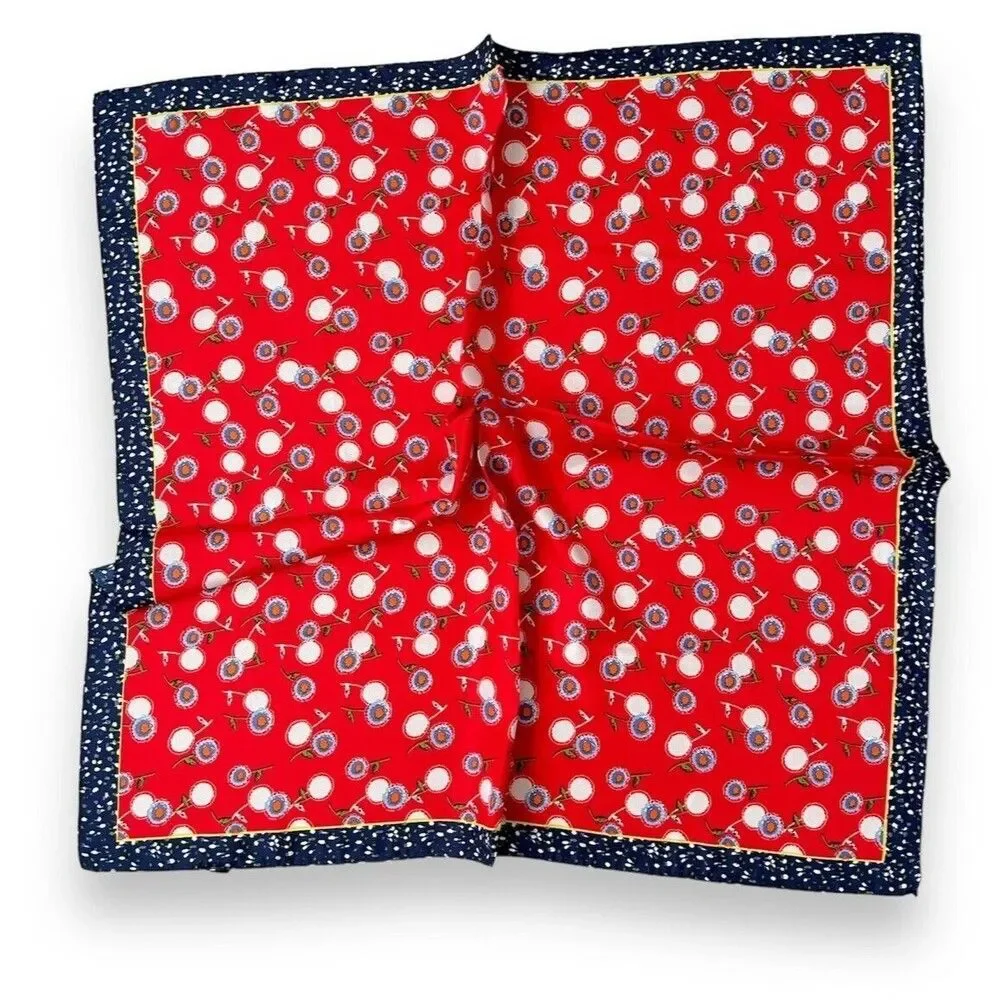 Red And Macey Blue Scarf 27” X 27” Women Scarve Boho Flowers